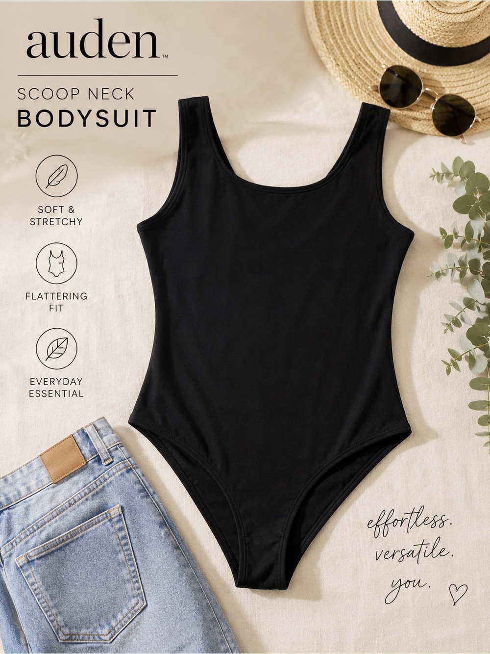 Auden Black Scoop Neck Bodysuit